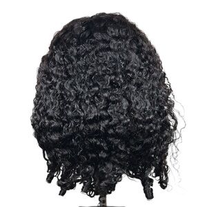 Natural Black Human Hair Burmese Curly Pre Cut 18 Inch Wig